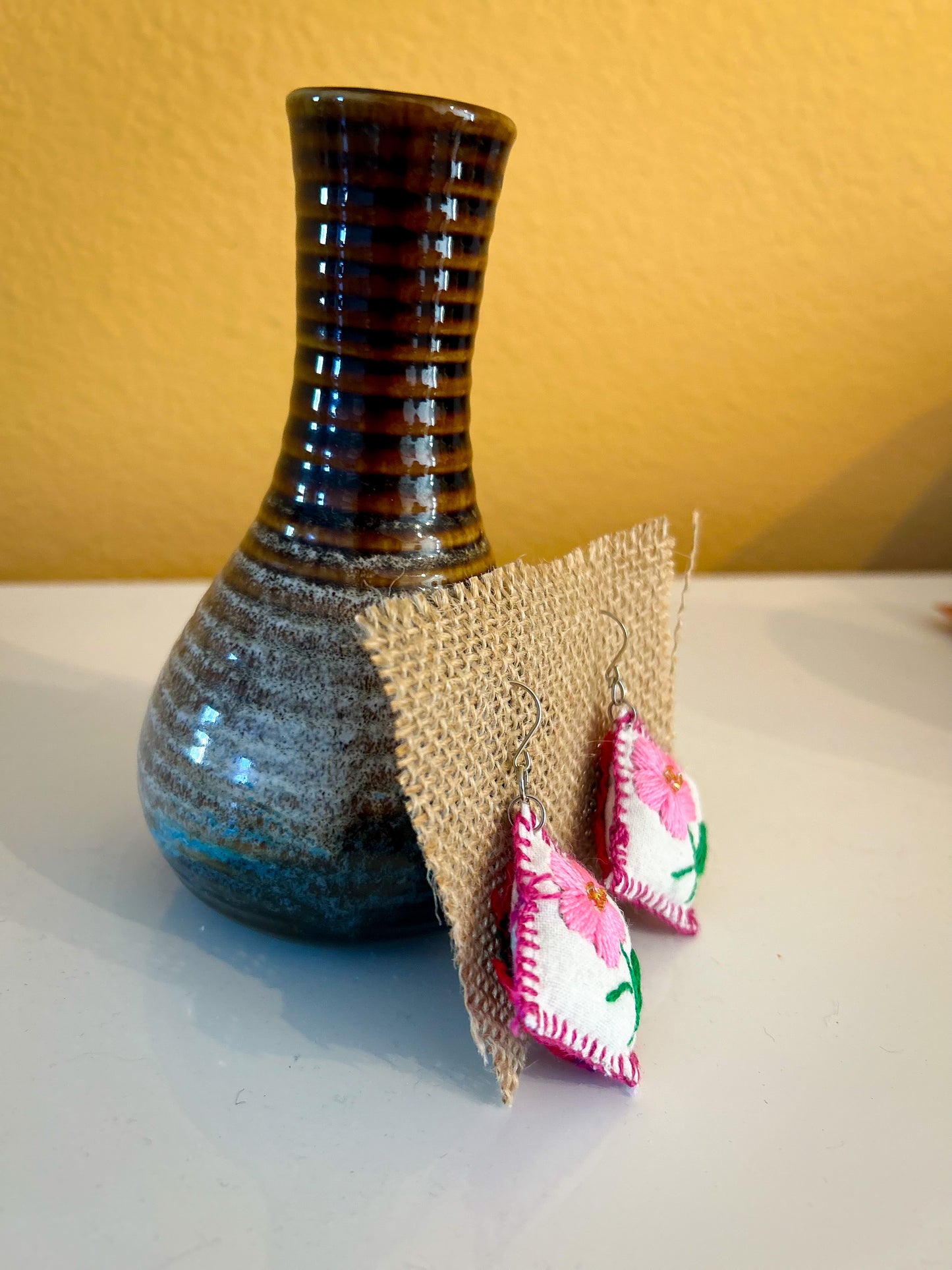 Handmade Artisan Fabric & Embroidery Earrings