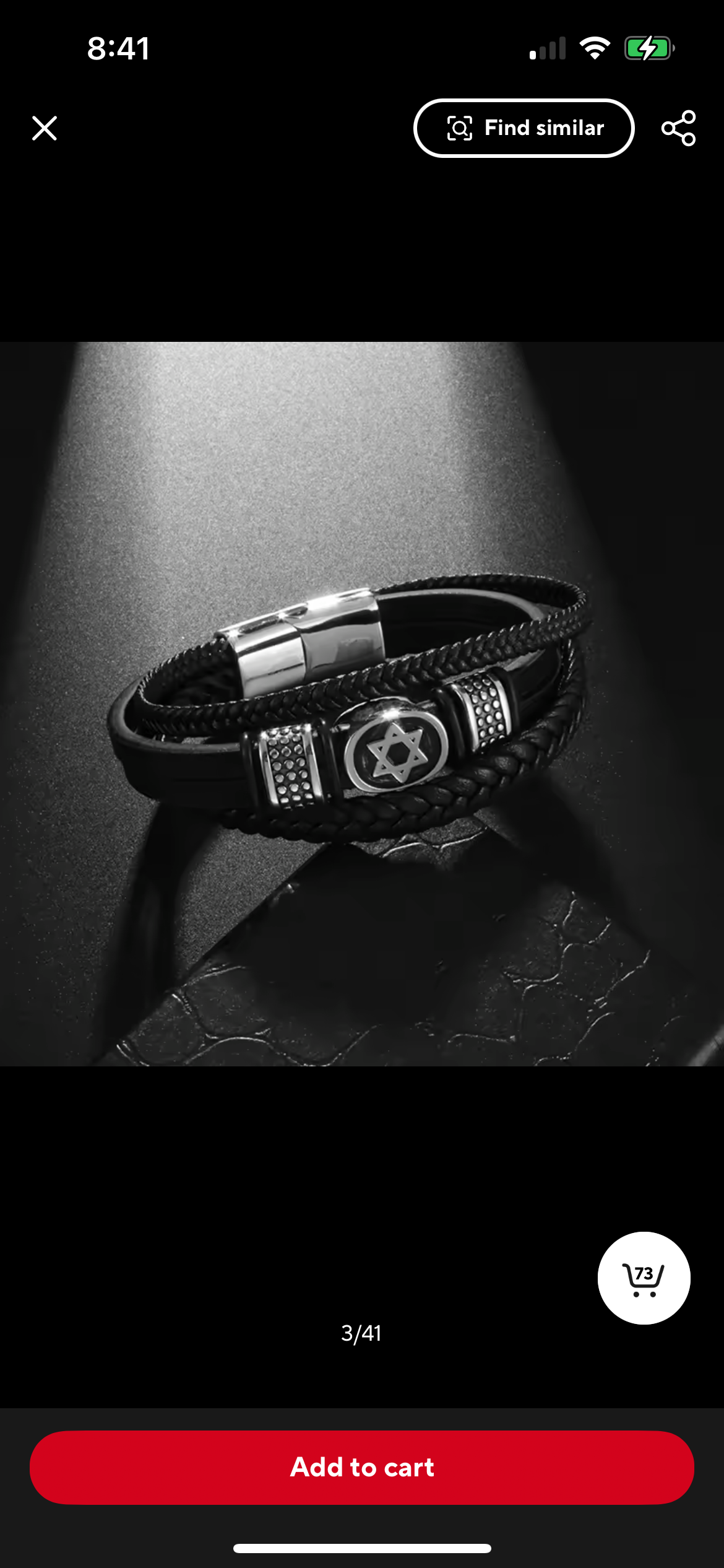 Mens Fashion Stainless Steel Star of David Layered Leather Braided Bracelet for Men