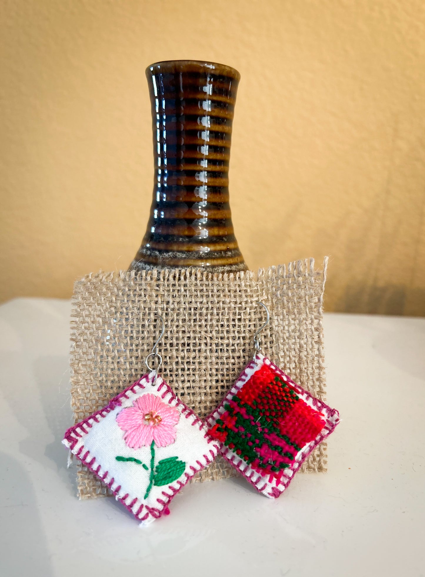 Handmade Artisan Fabric & Embroidery Earrings