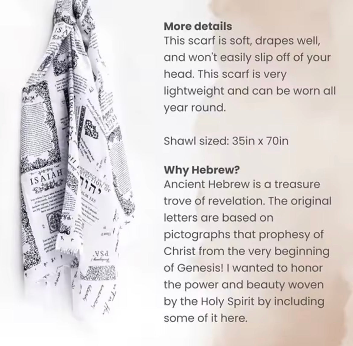 Handcrafted Prayer Shawl, 180cm/70.87in X 70cm/27.56 Bible Verse Scarf, Yeshua Scripture Wrap