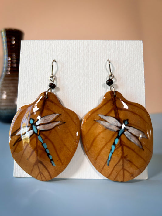 Dragonfly Hand painted morro seed earrings