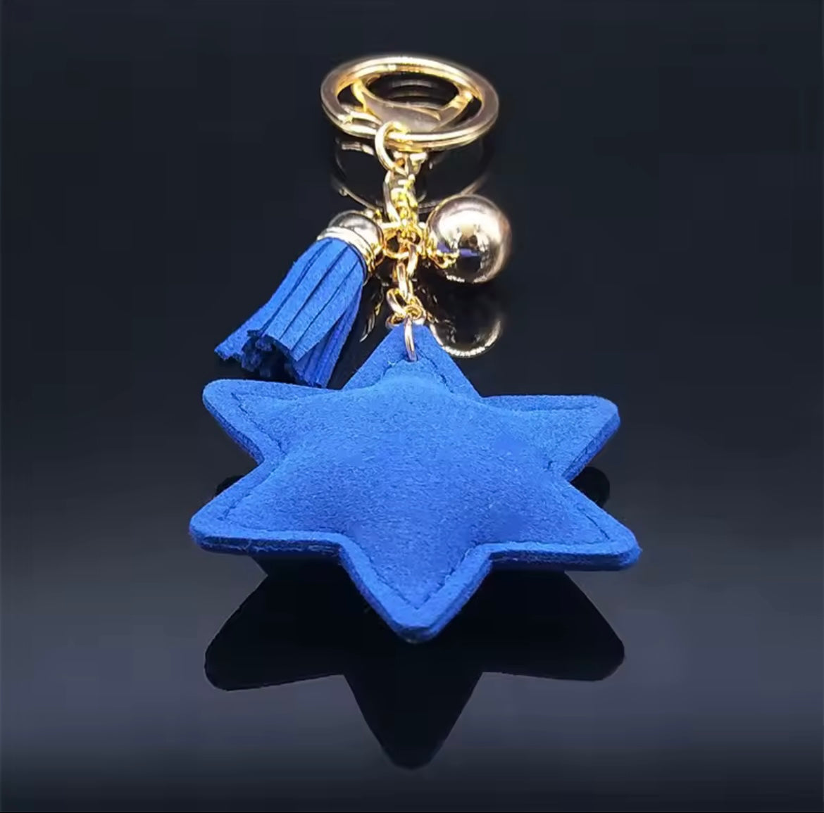 Star of David - Judaism Hexagram Blue Crystal Accessories Women Gold Color Key Chain Jewelry